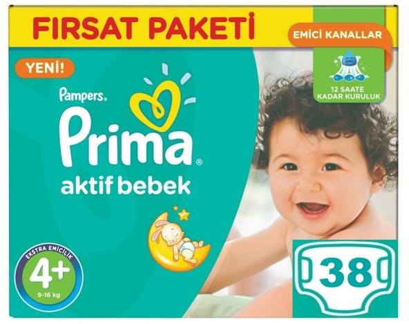 Prima Bebek Bezi No:4+ Beden (9-16 Kg) 38 Adet Fırsat Paketi