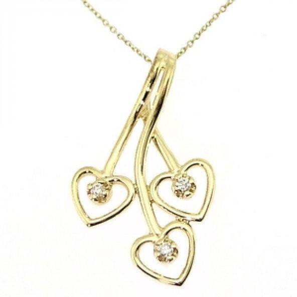 Goldstore 14 Ayar Altın  0.04 ct Pırlanta Tria Kalp Kolye DP8052
