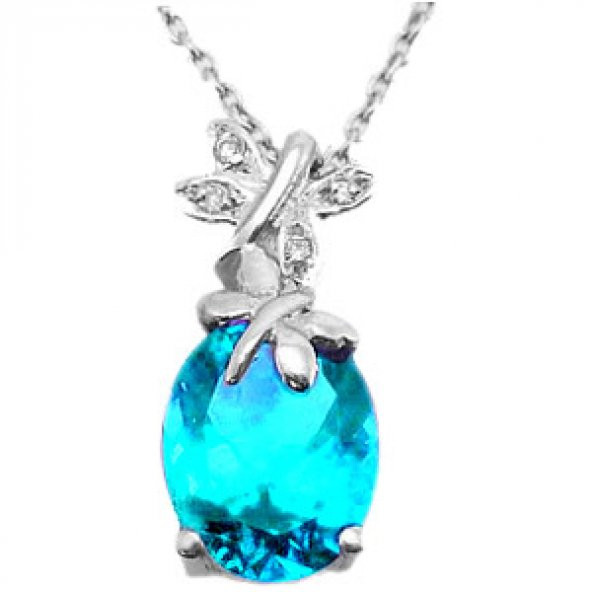 Goldstore 14 Ayar Altın 0.02 ct Pırlanta Mavi Topaz Kolye DP9939