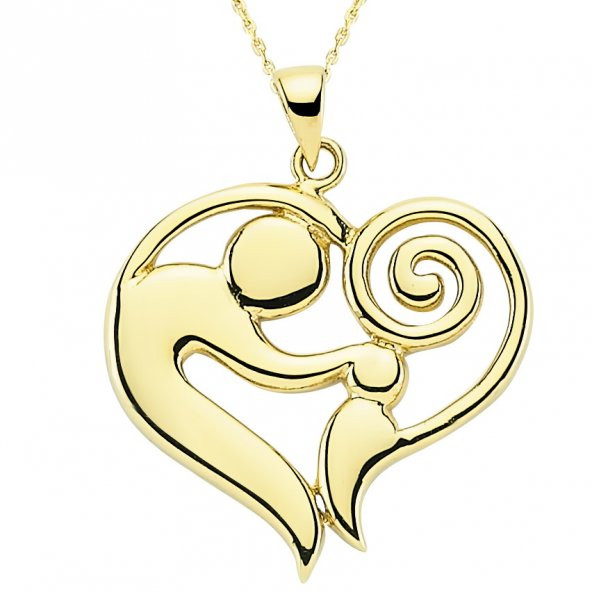 Goldstore 14 Ayar Altın Annem ve Ben Kalp Kolye GP27823