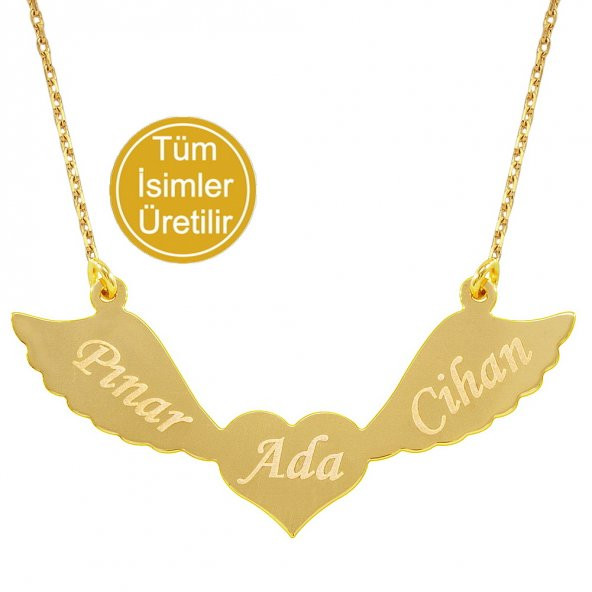 Goldstore 14 Ayar Altın Kanatlı Kalp İsim Kolye PNJ27845