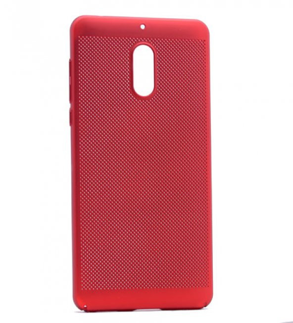 Nokia 3 Kılıf Mesh Delikli Sert Kapak Kırmızı + Ekran Koruyucu Temperli Cam