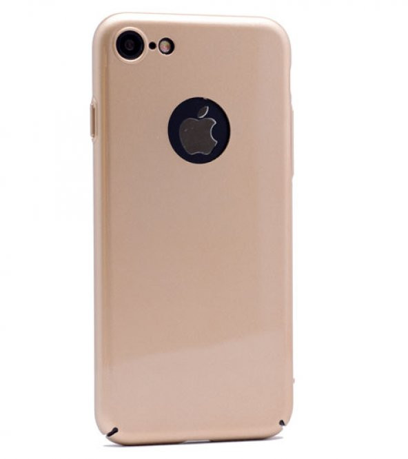 iPhone 6S Plus Kılıf Cherry Düğme Korumalı Arka Kapak Gold + Kırılmaz Cam Ekran Koruyucu