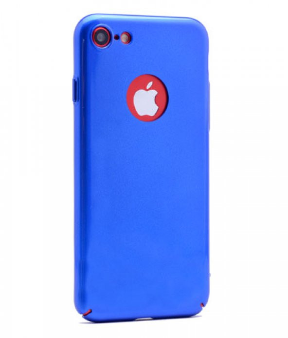 iPhone Se Kılıf Cherry Düğme Korumalı Arka Kapak Mavi + Kırılmaz Cam Ekran Koruyucu