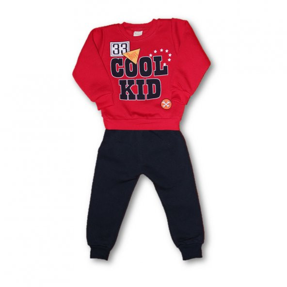 Cool Kid 2li Erkek Çocuk Kalın Eşofman Takım-Kırmızı