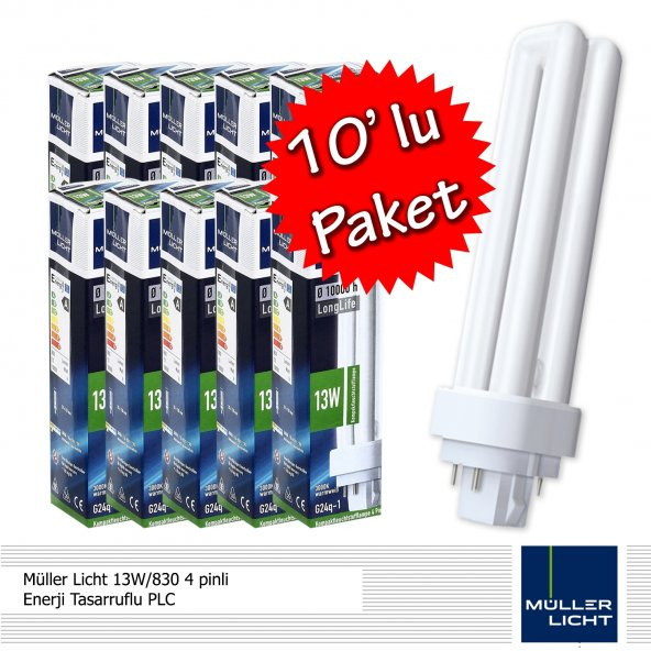 Müller Licht 13W/830 4 pinli Enerji Tasarruflu PLC 10lu paket