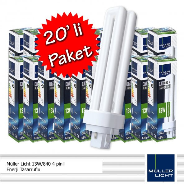 Müller Licht 13W/840 4 pinli Enerji Tasarruflu PLC 20li paket