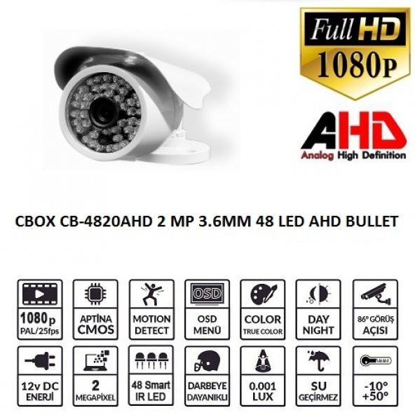 CBOX CB-4820AHD 2 MP 1080P 3.6MM 48 LED AHD BULLET KAMERA