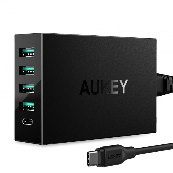 Aukey PA-Y5 5 Port 54W QC 3.0 Type C Hızlı Şarj & 1mt USB-C kablo