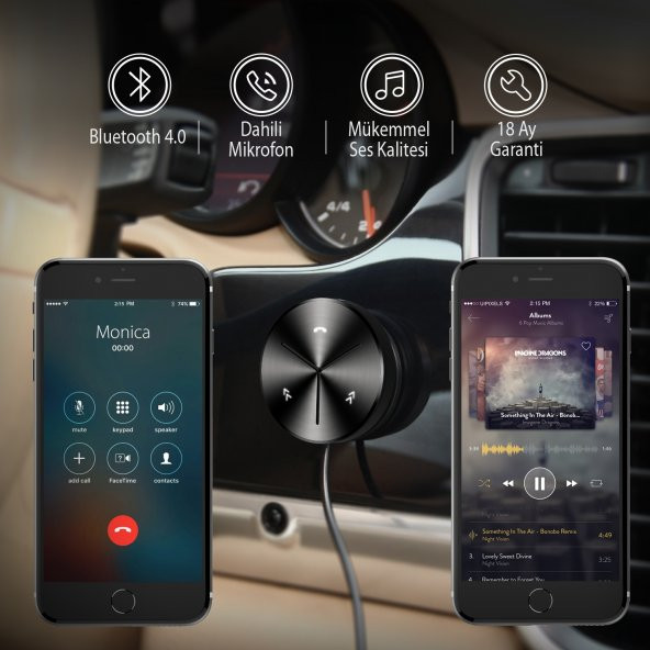 Aukey BR-C8 Bluetooth araç içi Telefon kiti ve 3 portlu USB Şarj - 7