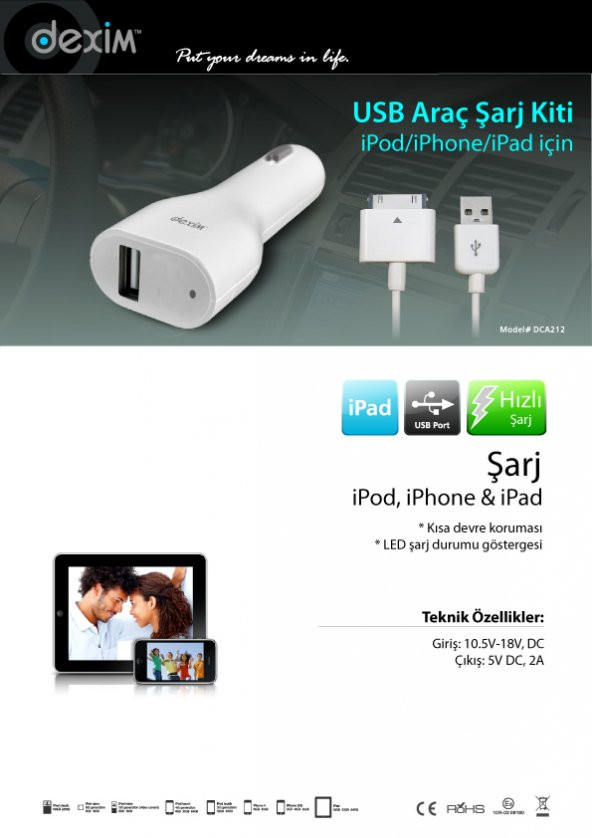 Dexim DCA212 Apple iPhone 4 /4S Araç Şarjı + Kablo - 2