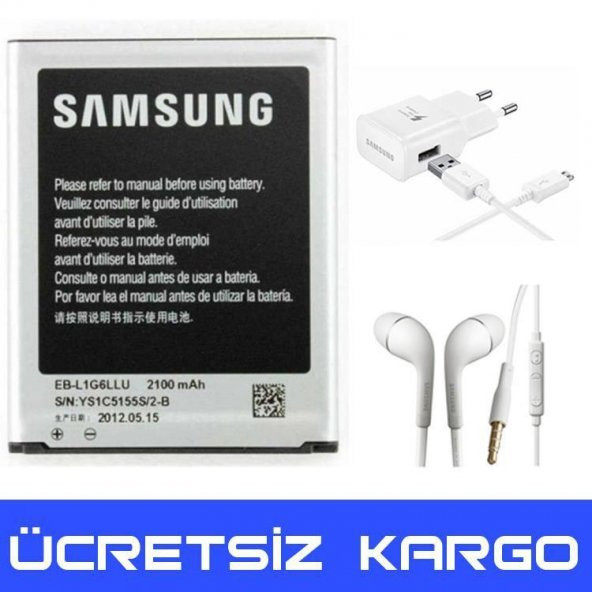 Samsung Galaxy S3 Batarya Pil I9300 + Şarj Aleti + Kulaklık