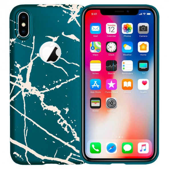 iPhone X/XS Fırça Desen Silikon Arka Kapak Mavi - 3