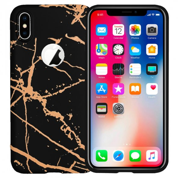 iPhone X/XS Fırça Desen Silikon Arka Kapak Siyah - 2