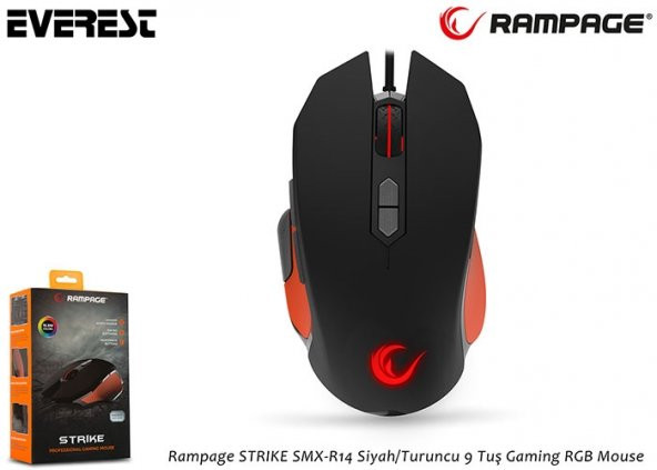 Everest Rampage STRIKE SMX-R14 Siyah/Turuncu 9 Tuş Gaming RGB Mou