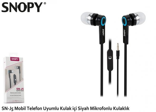 Snopy SN-J5 Mobil Telefon Uyumlu Kulak içi Siyah Mikrofonlu Kulak