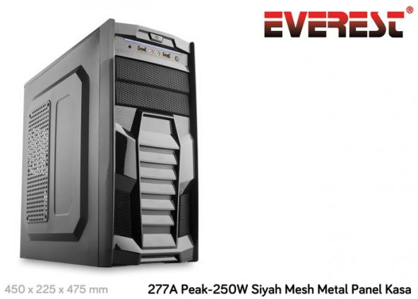Everest 277A Peak-250W Siyah Mesh Metal Panel Kasa