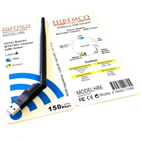 Hiremco 7601 USB WiFi Anten - 5dbi Antenli Kargo Ücretsiz
