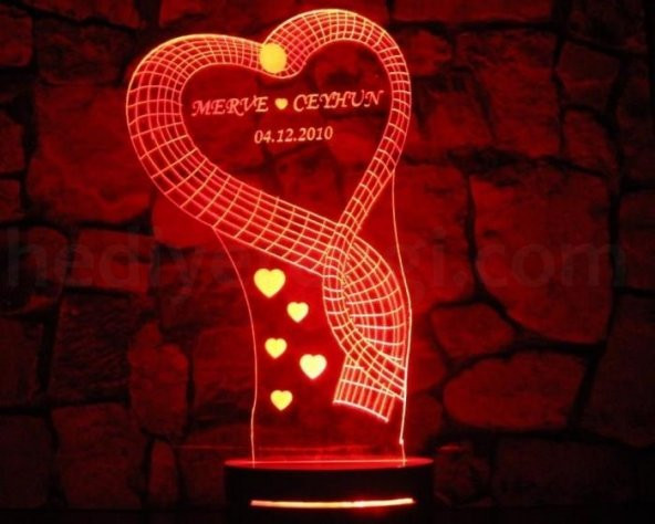 16 Renk Kumandalı-İsme Özel 3D Kalbin Yolu Led Gece Lambası