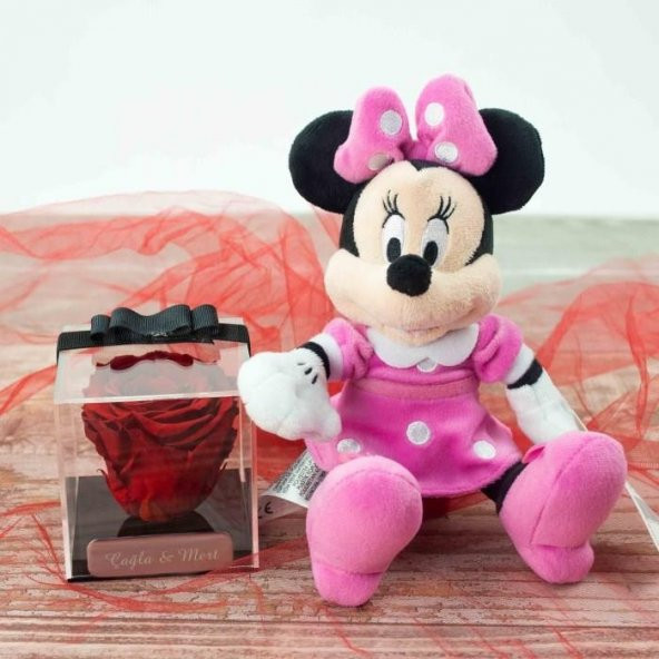 Sevgili Kombinleri İsme Özel Solmayan Gül Minnie Mouse Peluş
