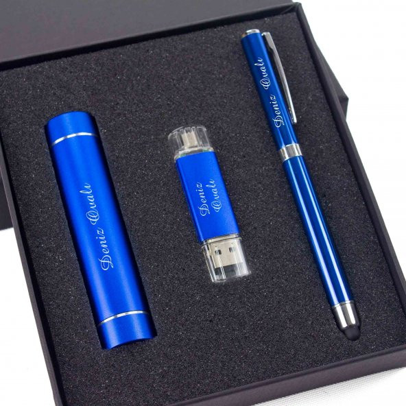 İsme Özel Powerbank 8 Gb Usb Flash Bellek ve Kalem Seti