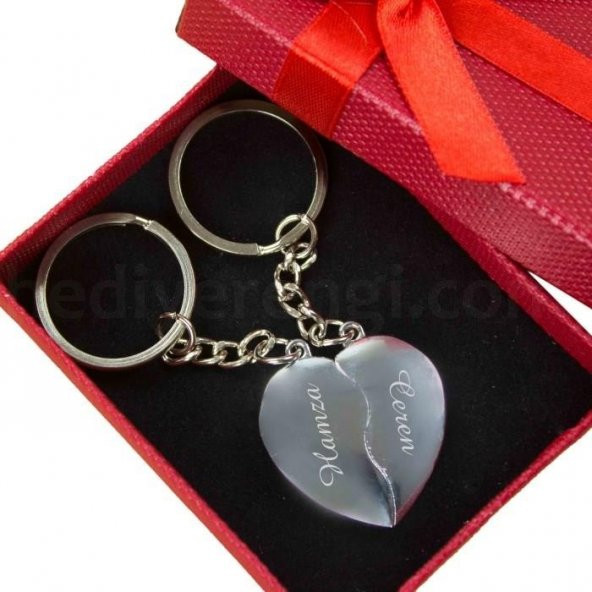 Sevgiliye Hediye İsme Özel Kırık Kalp Metal 2li Anahtarlık