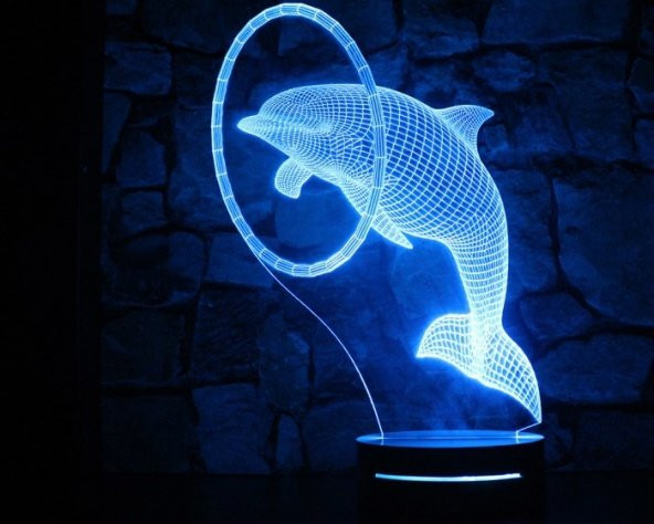 16 Renk Uzaktan Kumandalı 3D Yunus Balığı Led Gece - Masa Lambası