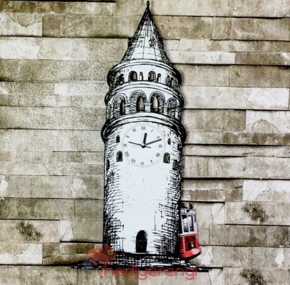Sallanır Sarkaçlı Galata Kulesi ve Tramvay Dekoratif Duvar Saati
