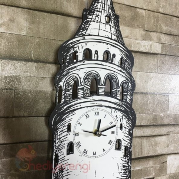Sallanır Sarkaçlı Galata Kulesi ve Tramvay Dekoratif Duvar Saati - 2