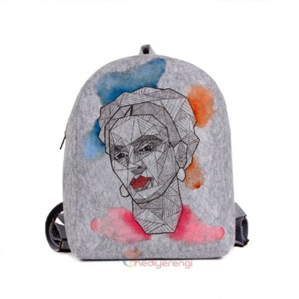 Frida Kahlo Temalı El Boyaması Keçe Sırt Çantası - 1