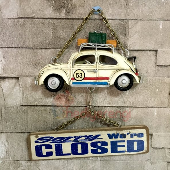 Nostaljik Woswos Metal Arabalı Open - Closed Kapı Askısı