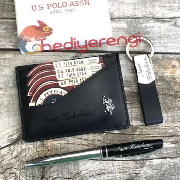 U.S. Polo Assn. İsme Özel Deri Kartlık Cüzdan Kalem ve Anahtarlık - 2