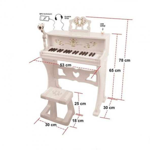 37 Tuşlu Tabureli Ayaklı Oyuncak Büyük Pembe Piyano Çocuk Orgu