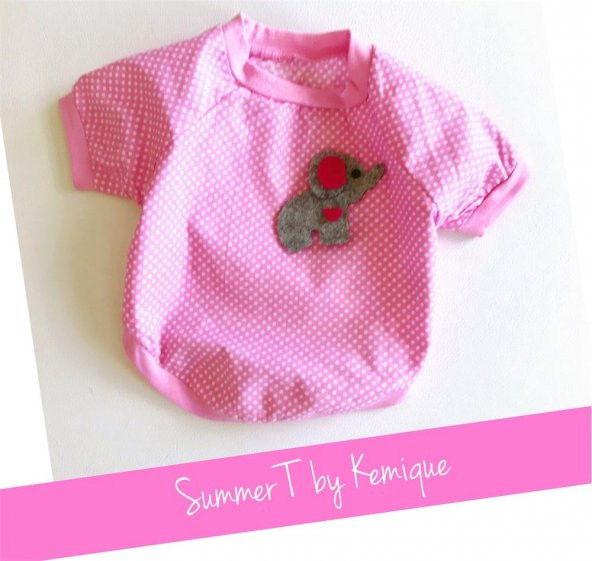 Pembe Sevimli Fil- Oval Yaka Tişört - Summer T by Kemique - Köpek Kıyafeti - Köpek Elbisesi