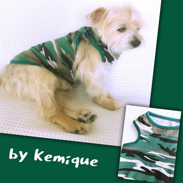 Kamuflaj Yeşil - ATLET - by Kemique - Köpek Kıyafeti - Köpek Elbisesi