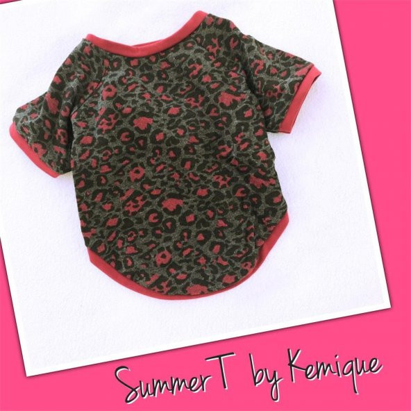Pembe Leopar- Oval Yaka Tişört - Summer T by Kemique - Köpek Kıyafeti - Köpek Elbisesi