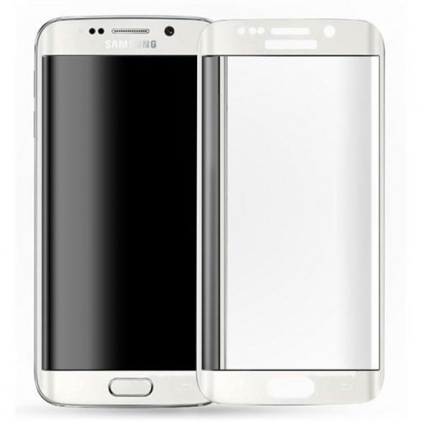 Samsung Galaxy S6 Edge Plus - Kavisli Kırılmaz Cam Tam Kaplama Kaplayan Ekran Koruyucu 5D 3D Beyaz