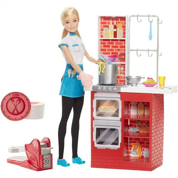 Barbie Makarna Şefi ve Mutfak Oyun Seti DMC36