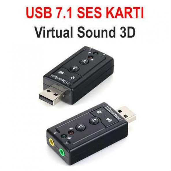 Düğmeli 7.1 USB Ses Kartı Virtual Sound 3D - Win 7 8 10 Çevirici
