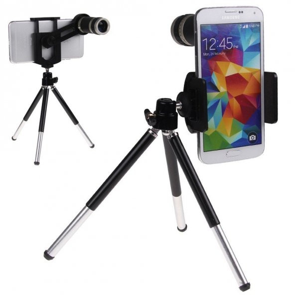 8x Optik Zoom Kamera Lens Seti Teleskop Tripodlu Macro Geniş Açı