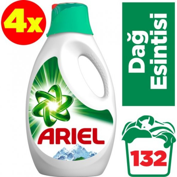 Ariel Sıvı Çamaşır Deterjanı Dağ Esintisi 33 Yıkama Beyazlar ve Renkliler İçin 4'lü Paket