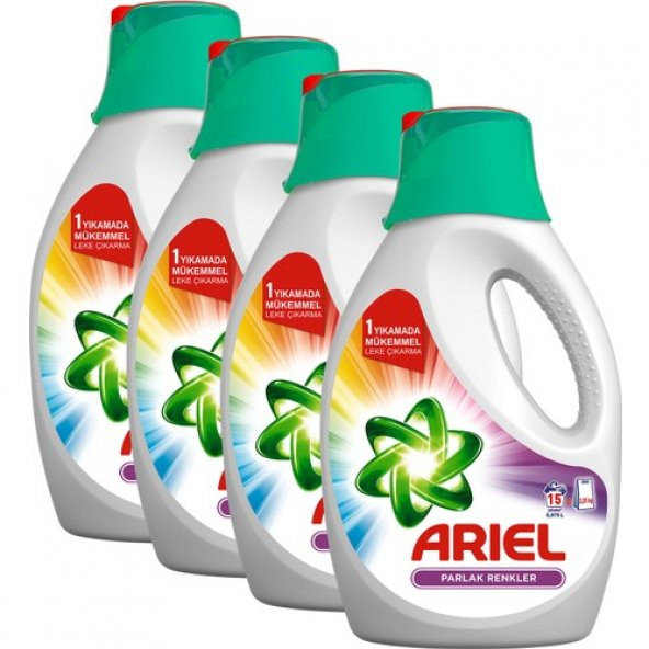 Ariel Sıvı Çamaşır Deterjanı Parlak Renkler 15 Yıkama 4'lü Paket