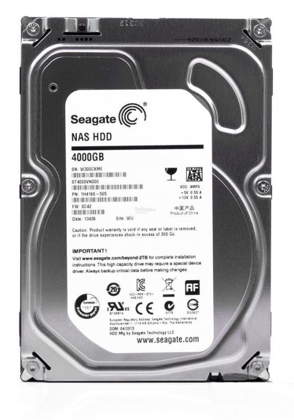SEAGATE ST4000VN000 4TB 5900Rpm 64MB 3.5" SATA3 NAS 7/24 HDD