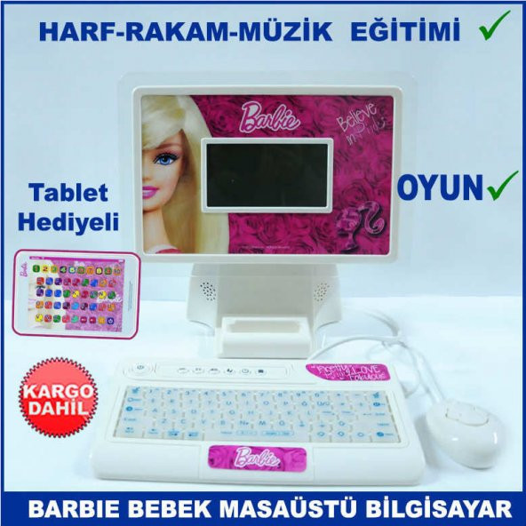 Tablet Hediyeli Barbie Bebek Modeli Eğitici Masaüstü Bilgisayar -