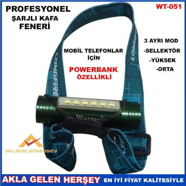 PROFESYONEL ŞARJLI KAFA FENERİ GÜÇLÜ POWERBANK-1