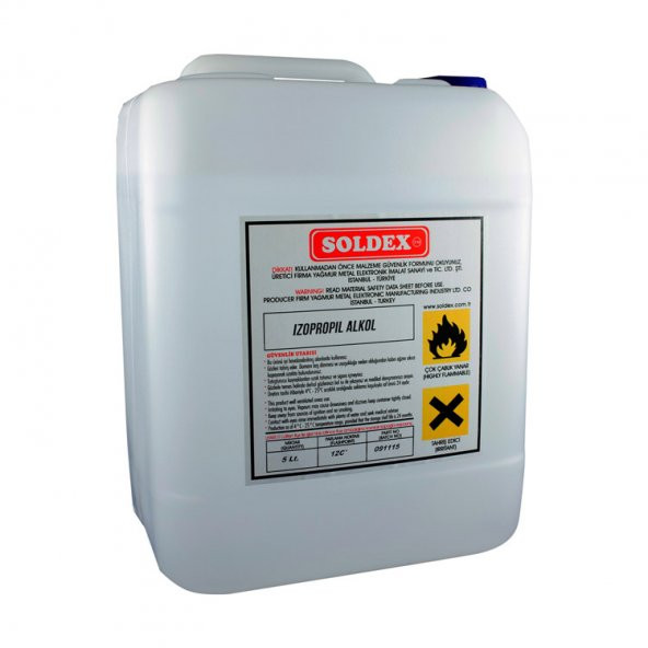 Soldex İzopropil Alkol 5 Lt 99,9 Saf - Flux Atığı Temizleme, İnceltme (Sanayi Tip)
