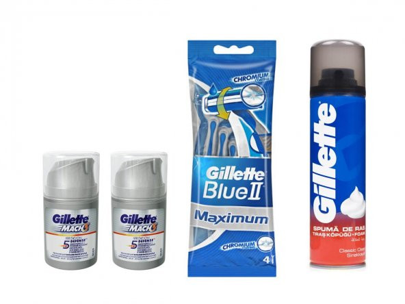 Gillette Blue2 Maximum 4lü + Traş Köpüğü 200ml + Balsam 2 Adet Av