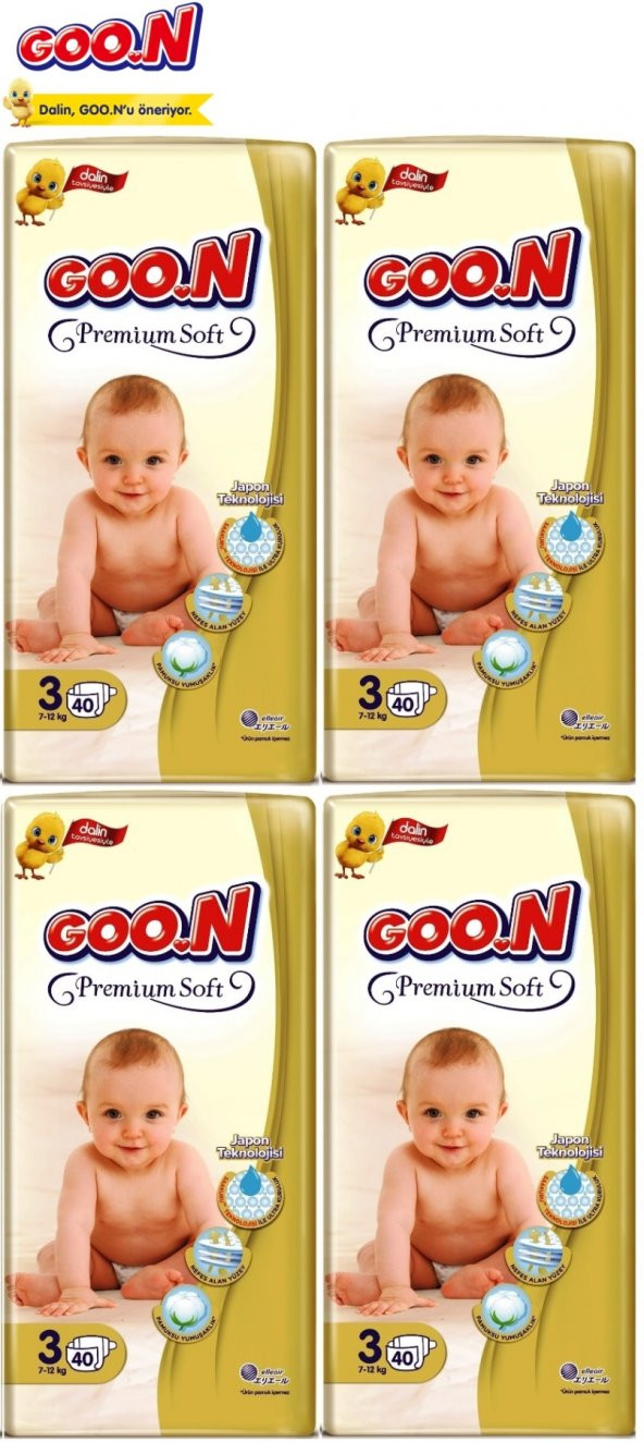 Goon Premium Soft Jumbo Beden:3 (7-12Kg) Midi 160 Adet (4Pk*40) Bebek Bezi