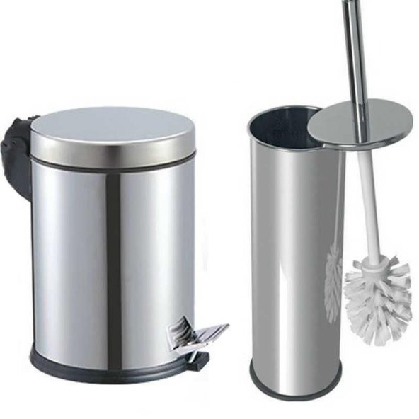 Cooker Çöp Kovası 5 LT WC Fırçası Çelik Takım Banyo Takımı