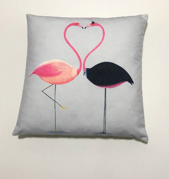 Nevresim Dünyası 3D Dekoratif İçi Dolu Kırlent Kissing Flamingo